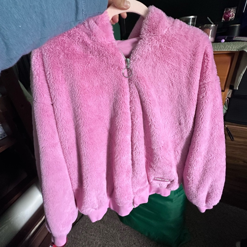 Pink Fuzzy Zip-Up Jacket